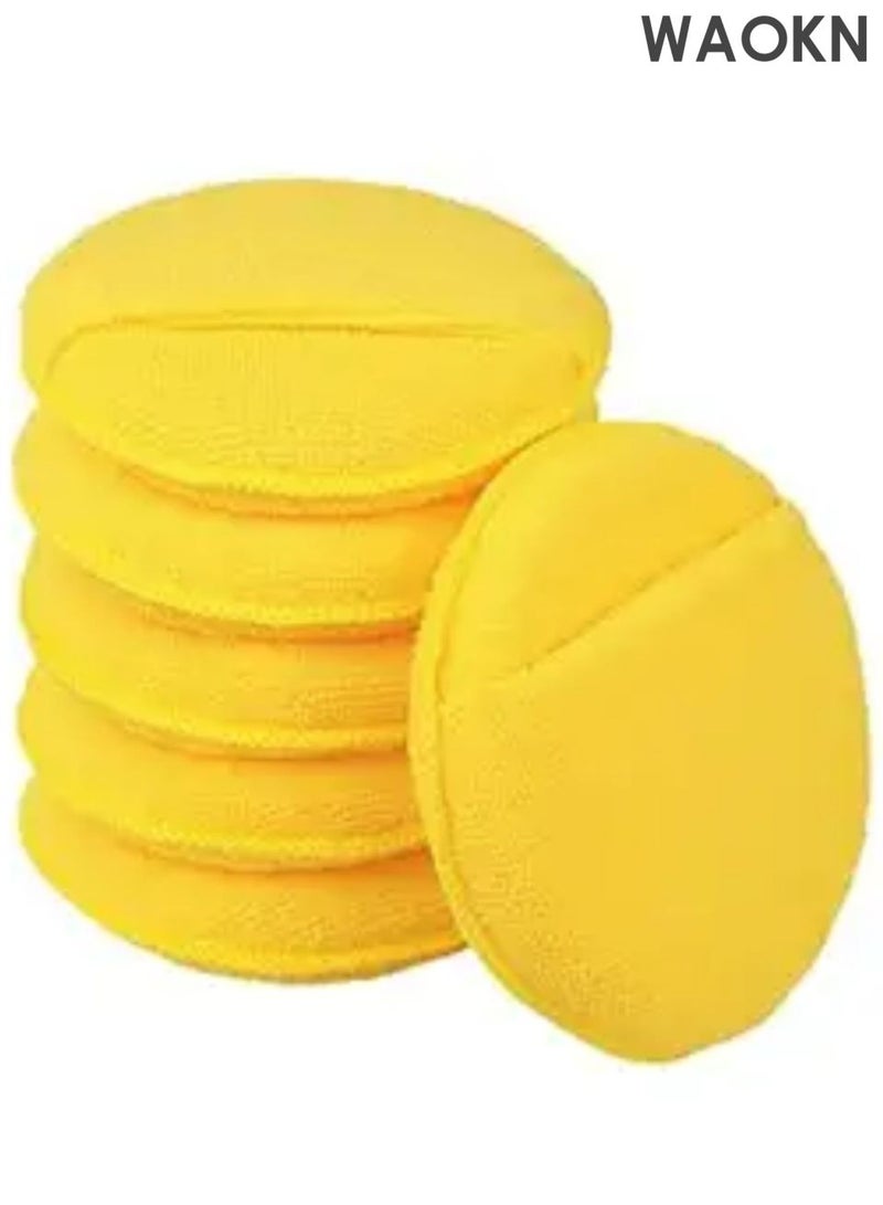 WAOKN Microfiber Wax Applicator Pads , Car Wax Applicator with Finger Pocket , Buffing & Detail Polishing Foam Pads , suitable for Car Cleaning and Fine Polishing , soft and comfortable , 5 inch , 6 Pack , yellow . - Image 1